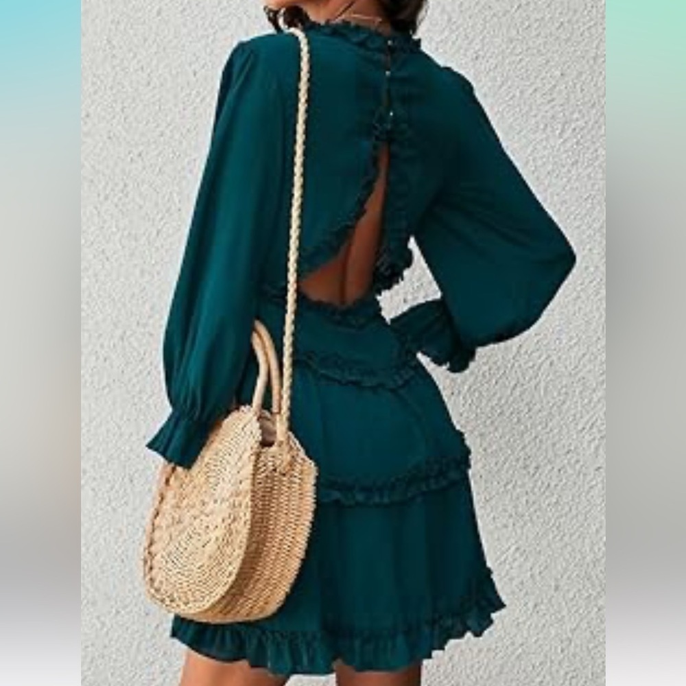 Elegant Teal Ruffle Dress - Picture 2 of 3